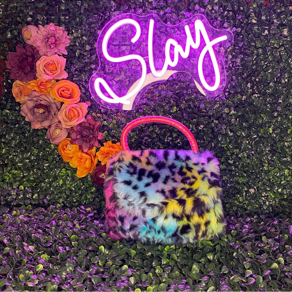 NWOT RAINBOW FUZZY Mini Satchel Crossbody
